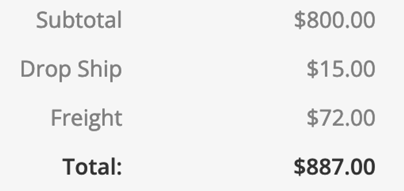 Example surcharge in eCat Online