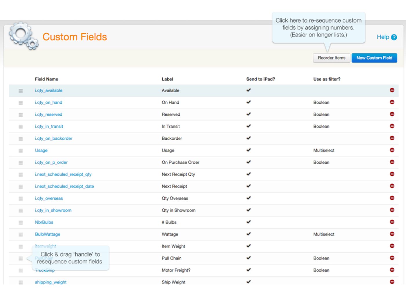 CustomProductFieldList