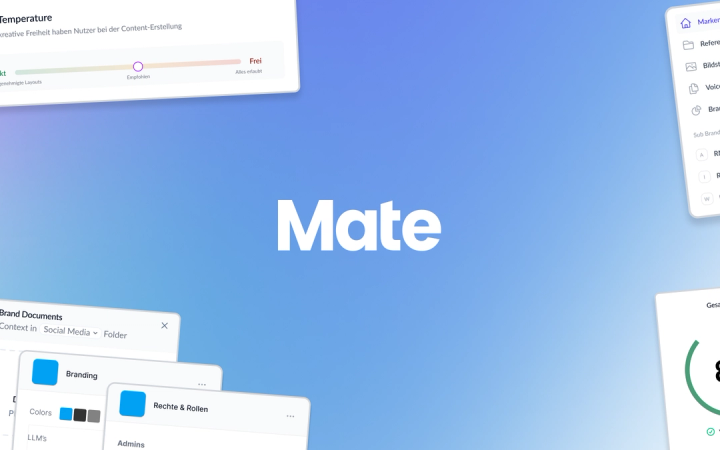 Module des AI Creation HUB von Mate mit Brand-Score und Branding-Einstellungen