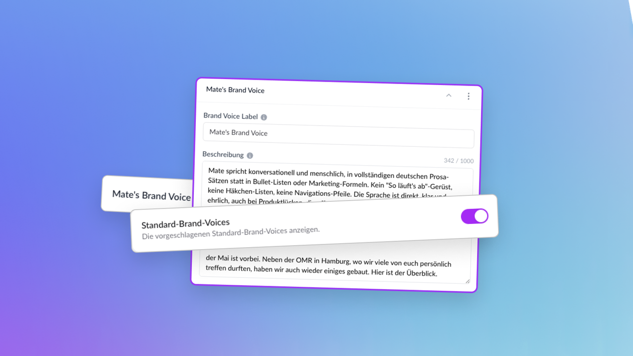 Brand Voice in Mate: Beschreibung der Markentonalität in den Branding-Einstellungen