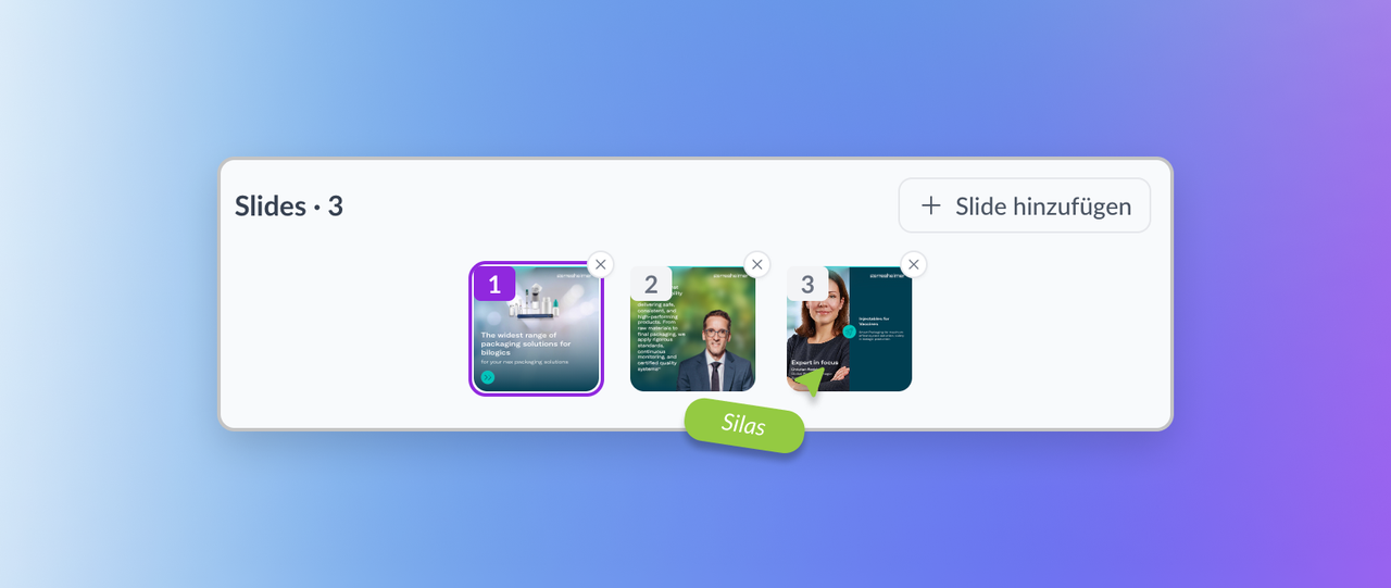 Slide-Leiste in Mate: drei Templates sind zu einem Karussell kombiniert