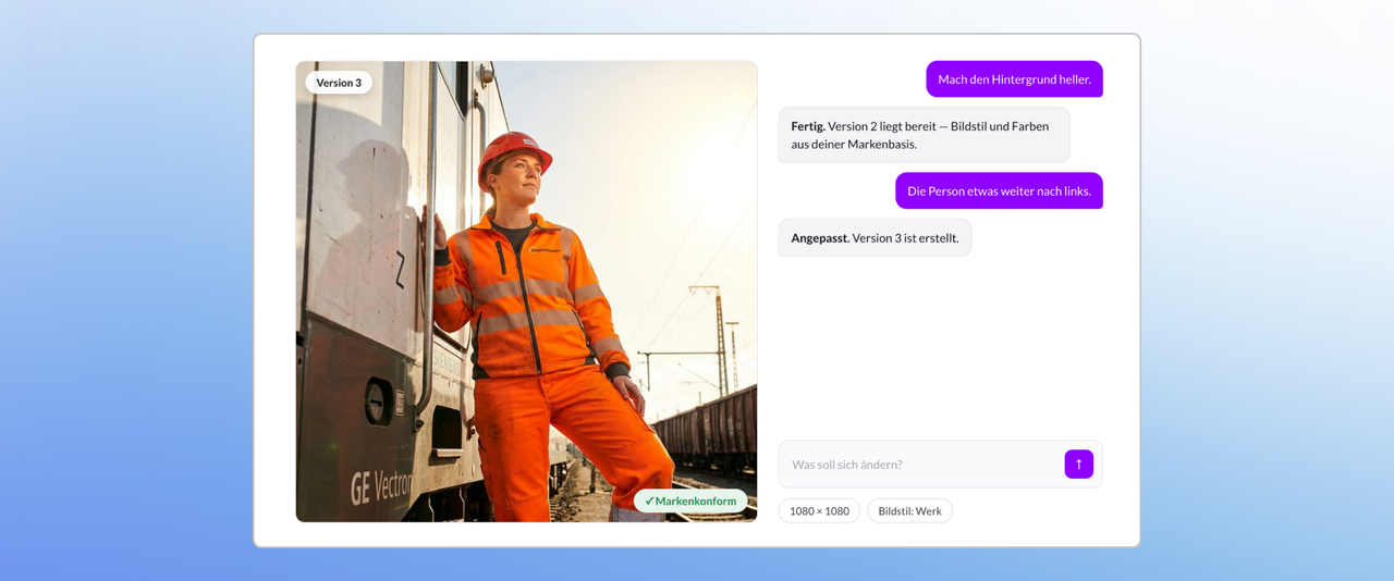 Image Chat in Mate: Ein generiertes Motiv wird per Chat-Anweisung angepasst