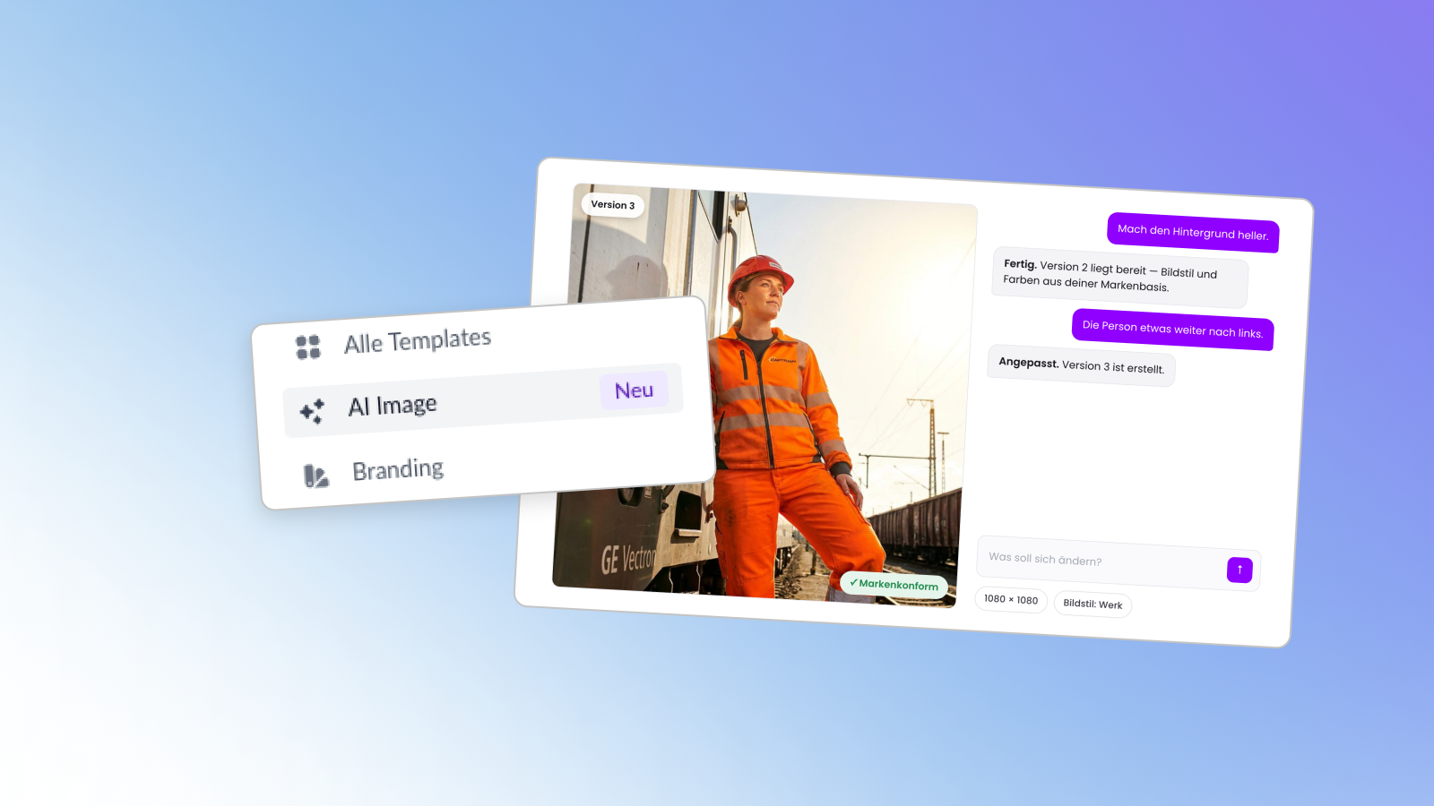 AI Images in Mate: Image Chat mit einem generierten Motiv eines Bahnmitarbeiters