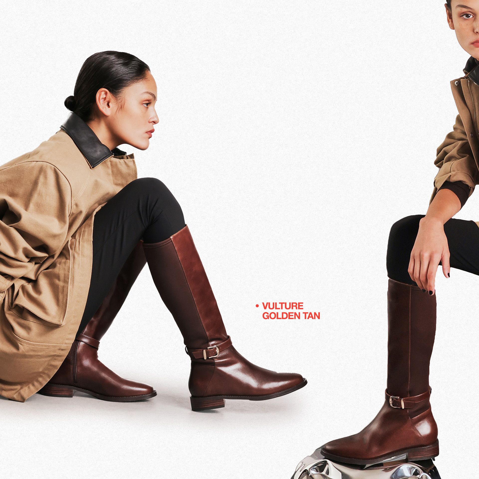 Riding High - Vulture Golden Tan Leather & Neoprene Knee High Boots