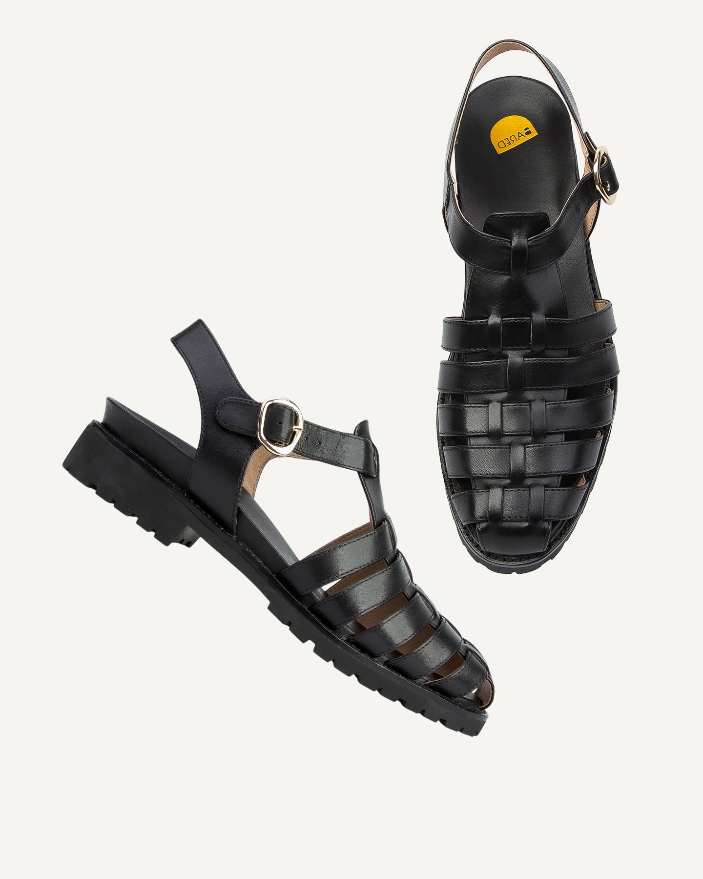 Bittern Black Leather Flat Sandals