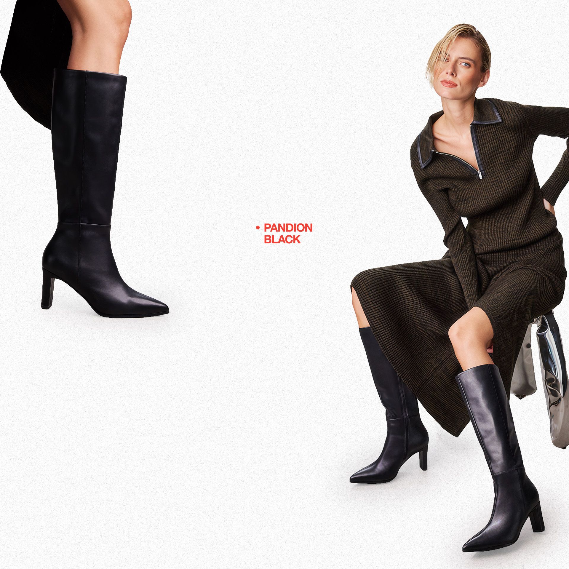 Power Heel - Pandion Black Leather Knee High Boots