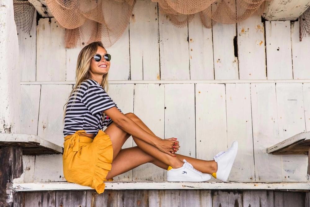 Bared_Footwear_La_Brisa_Bali_Travel_Summer_Womens_Campaign_Sandpiper_White_Yellow_Sneakers_Yellow_Skirt