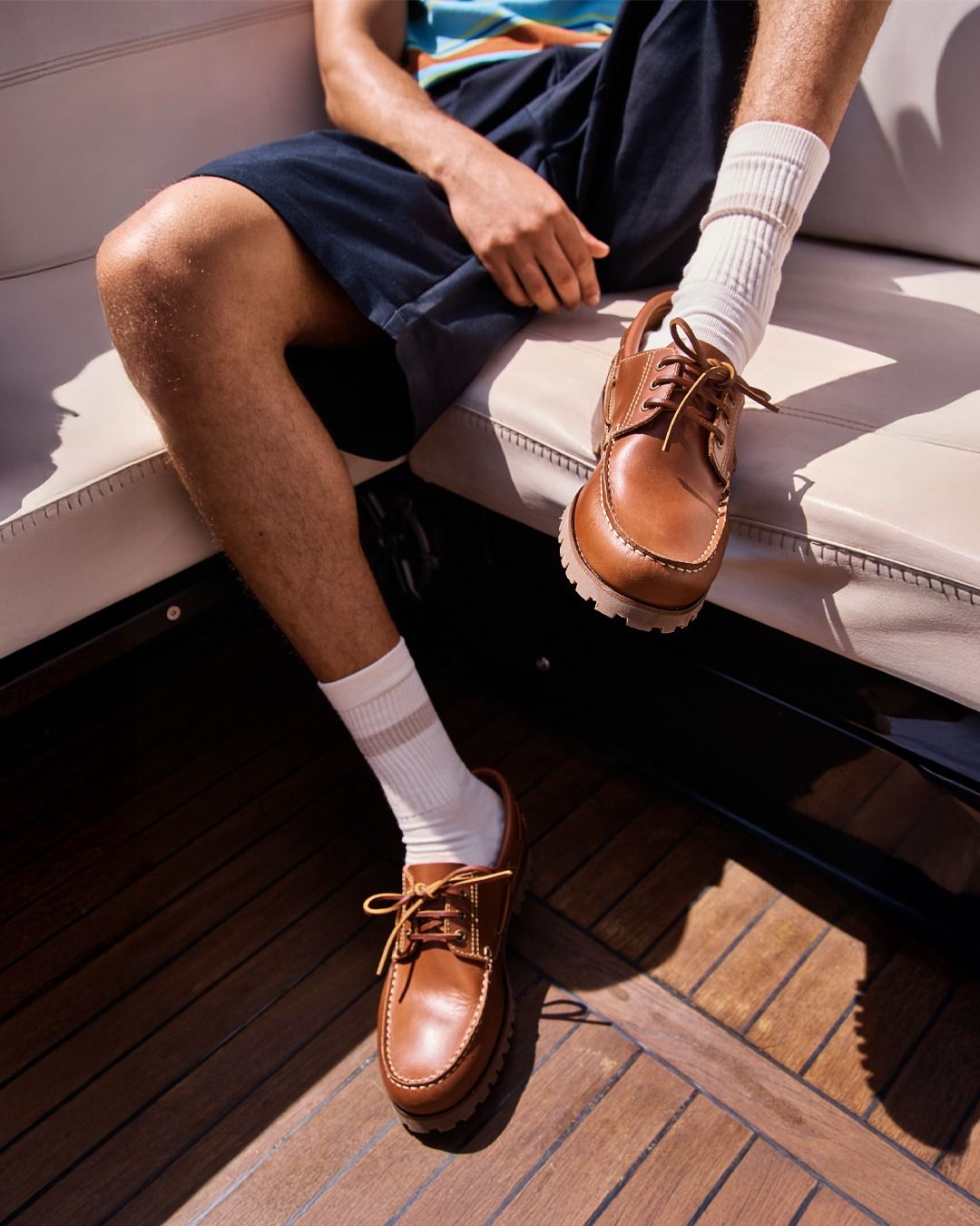 Our Vitalium boat shoe is trending hard right now. Pair it with some fresh white ankle socks and a statement polo for a look that's a little more street-style. #baredfootwear