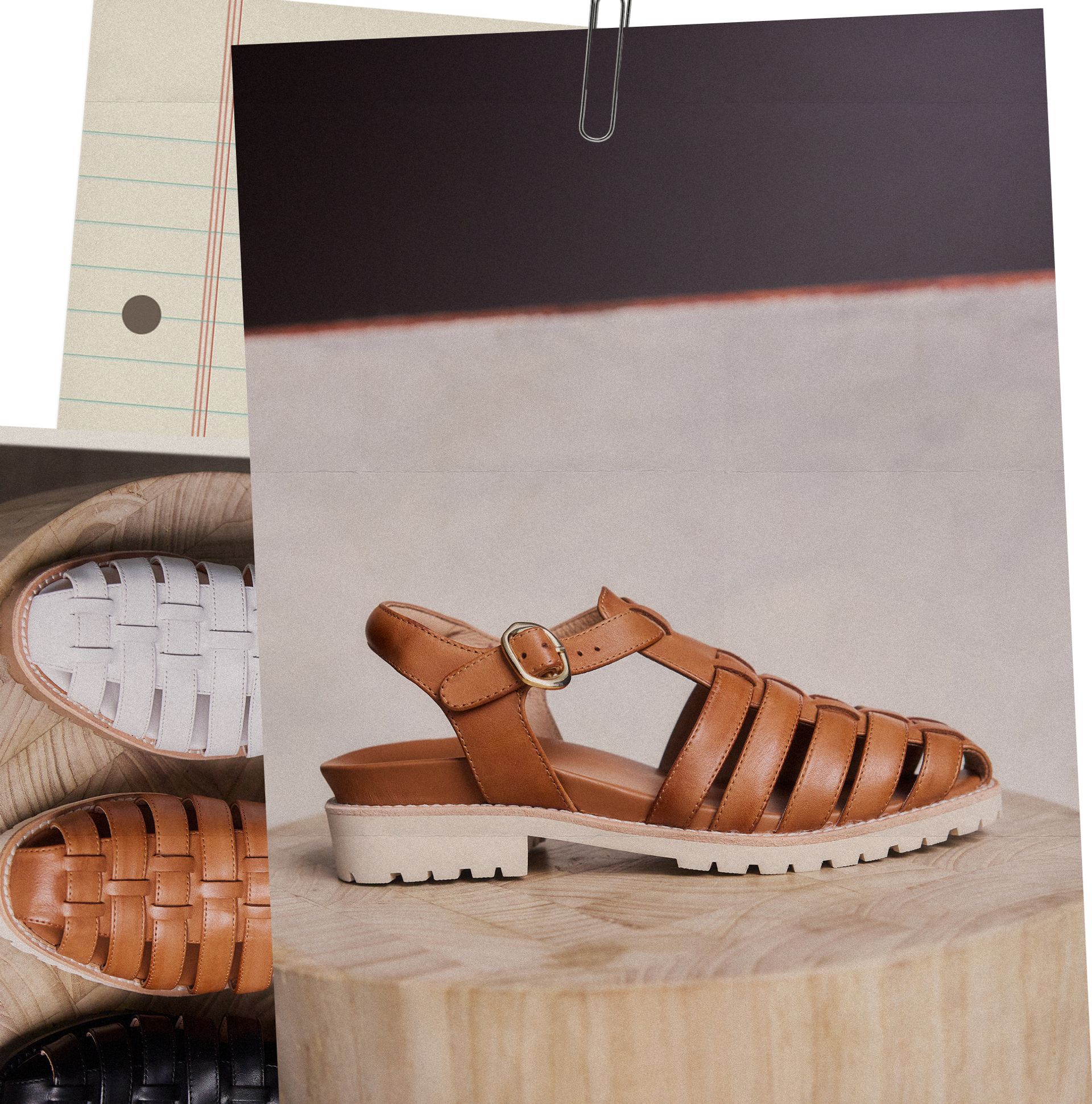 Bittern Tan Leather Flat Sandals