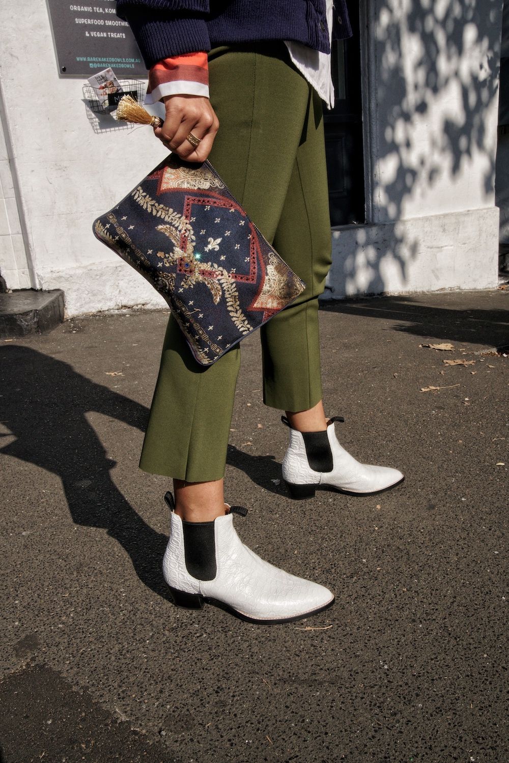 Bared_Footwear_Helen_Chik_White_Woodpecker_Leather_Ankle_Boots_Fashion_Week_Green_Pants