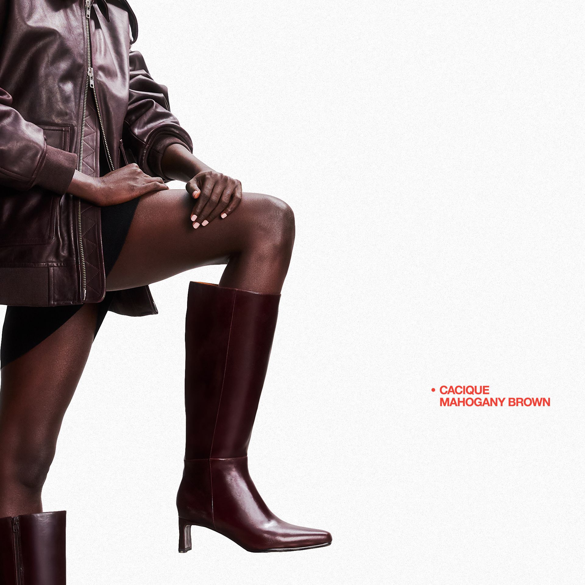 Statement Maker - Cacique Mahogany Brown Boxed Leather Knee High Boots