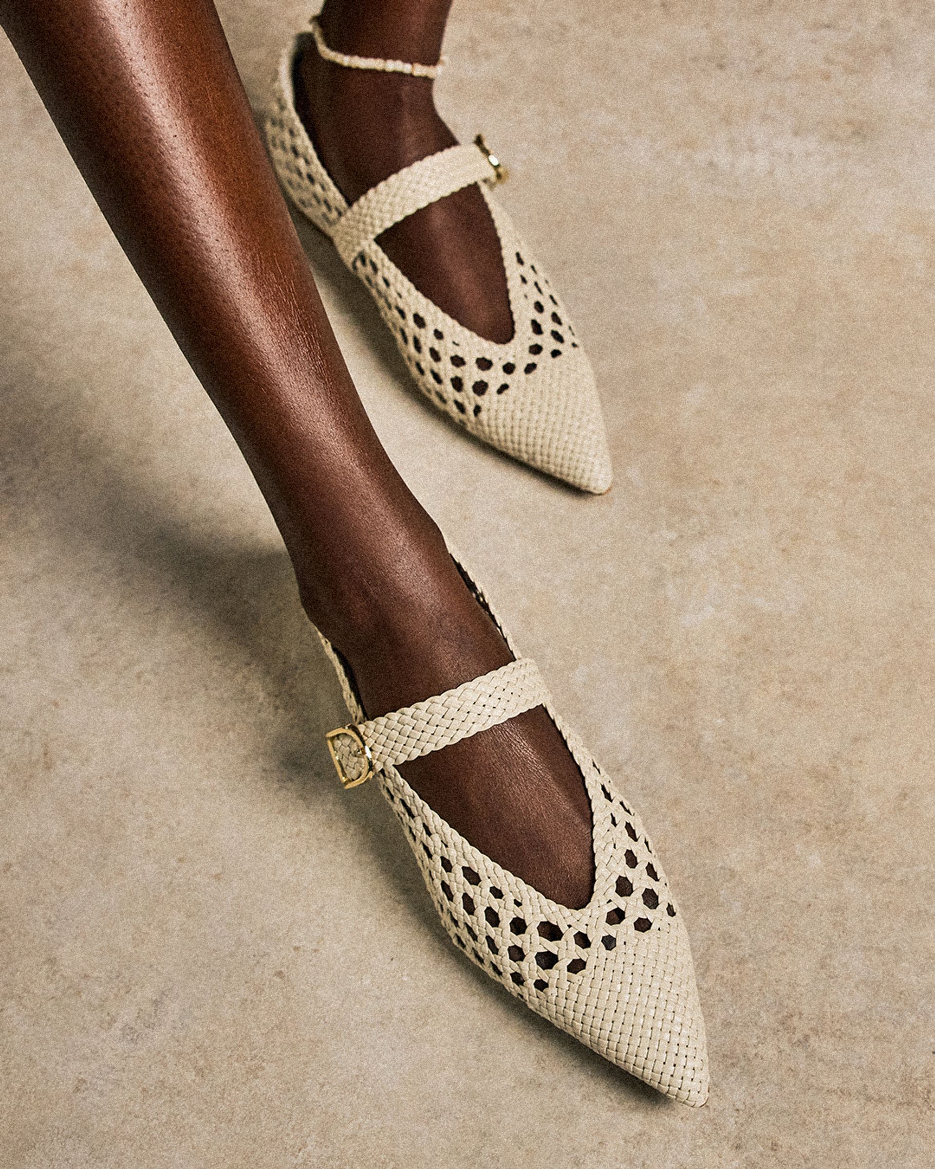 Discover the art of the woven flat in Forktail. Handcrafted details, a pointed toe and an adjustable Mary Jane strap.   #baredfootwear