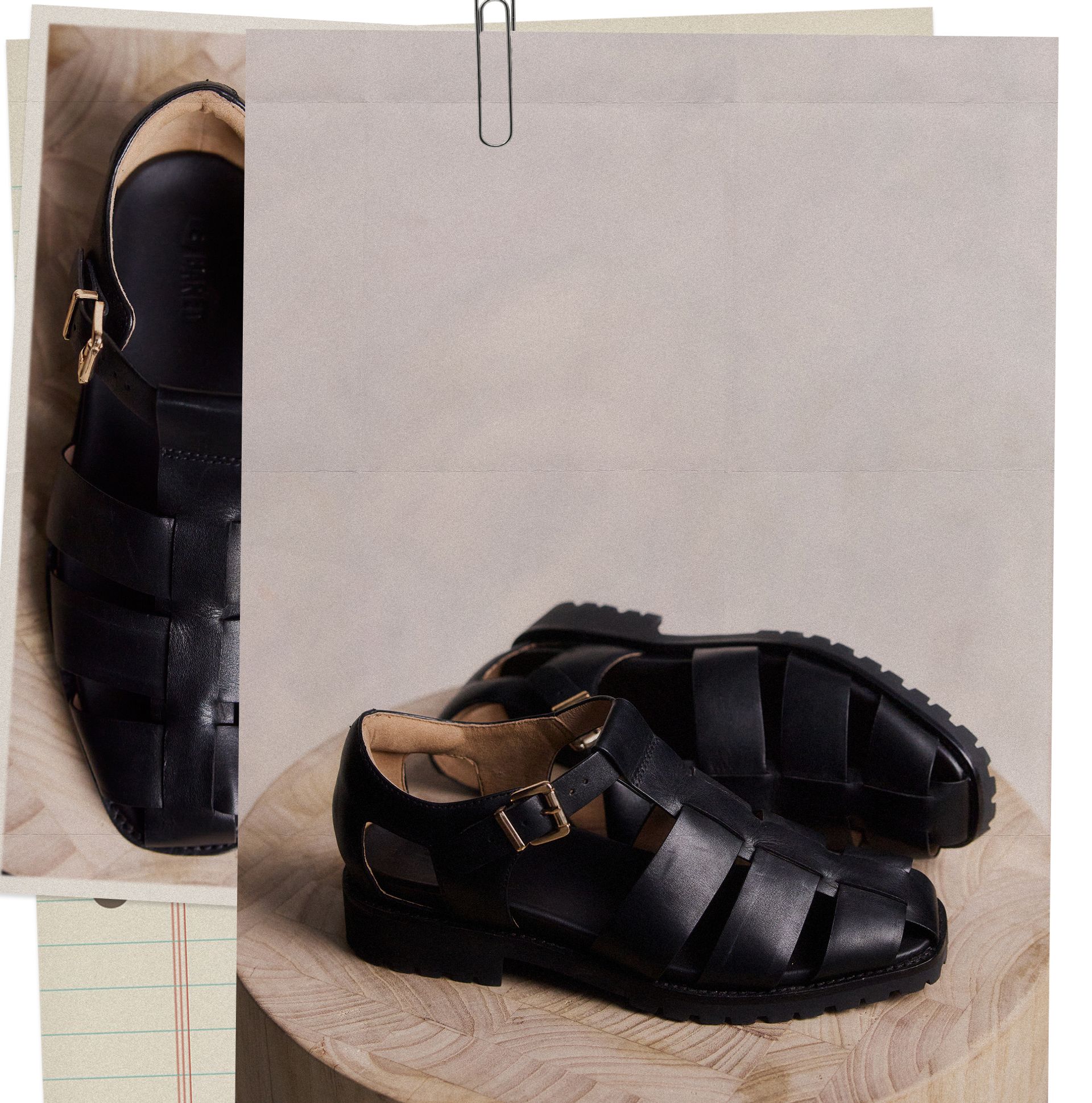 Crossbill Black Leather Chunky Sandals