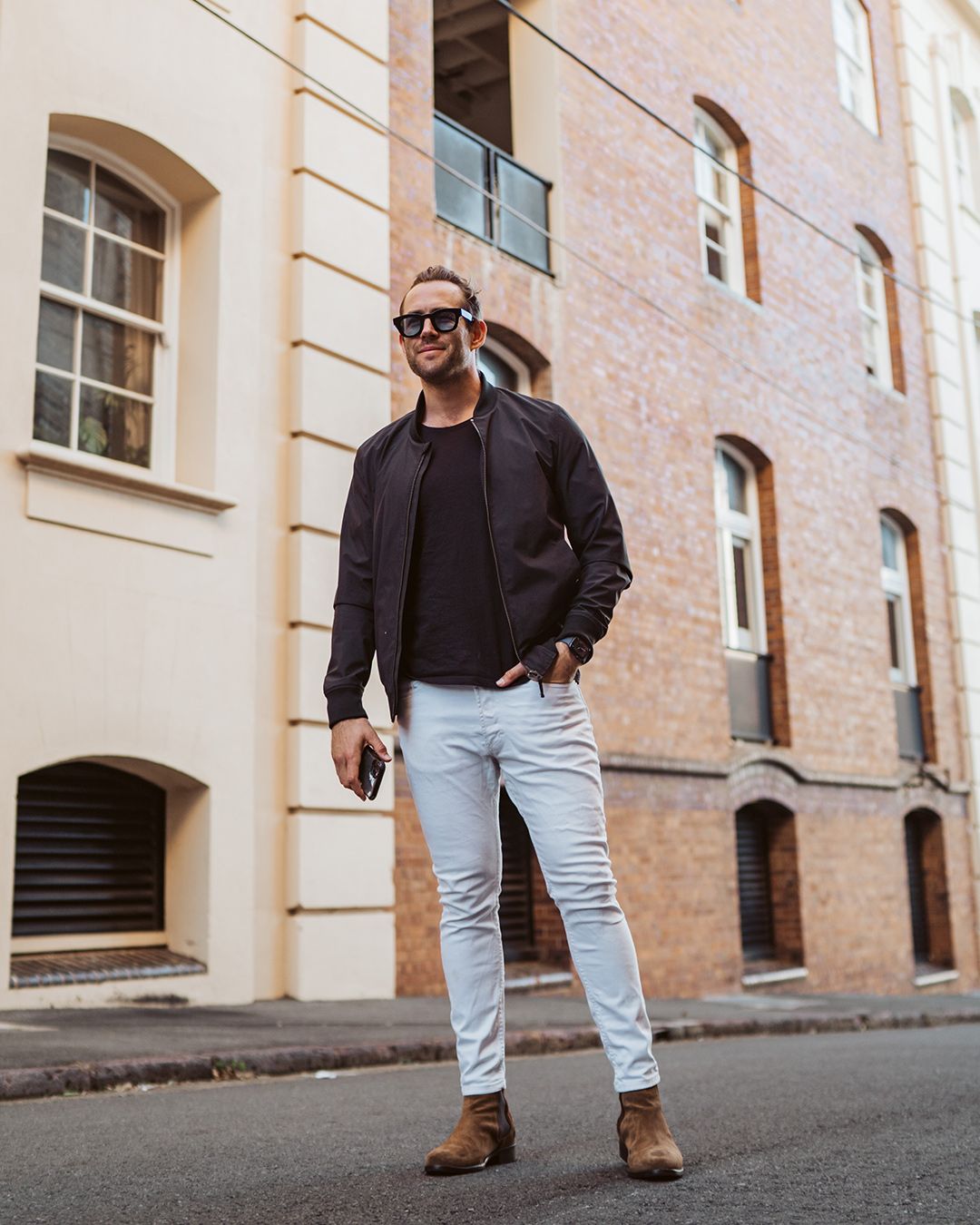 brown suede boots mens outfit