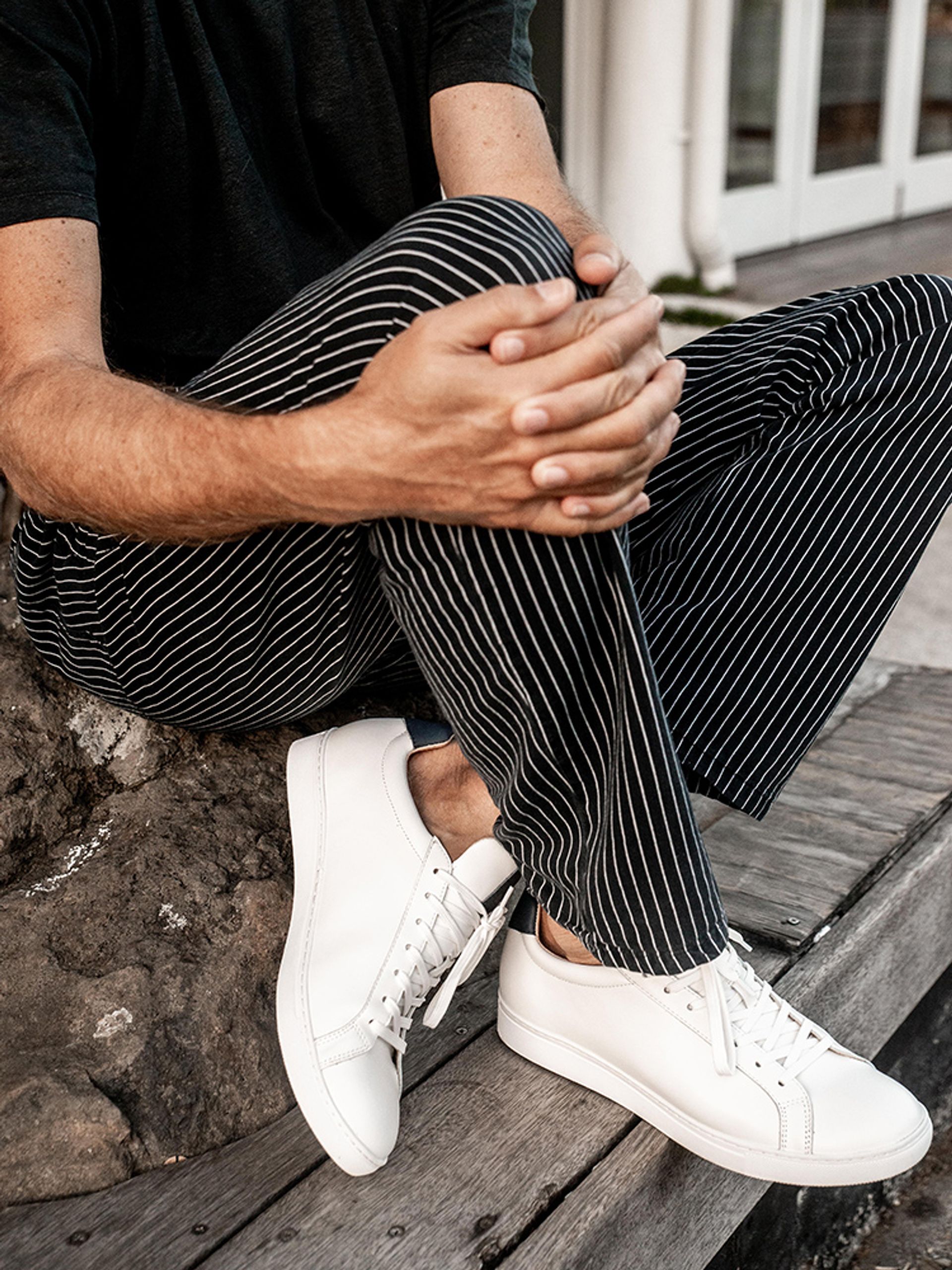 Sulphur White with Navy trim Men's Sneakers