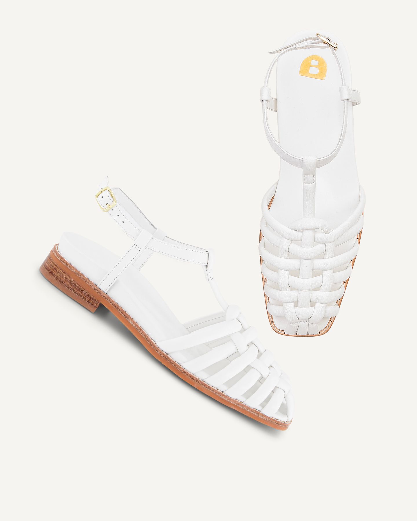 Mejiro White Leather Sandals