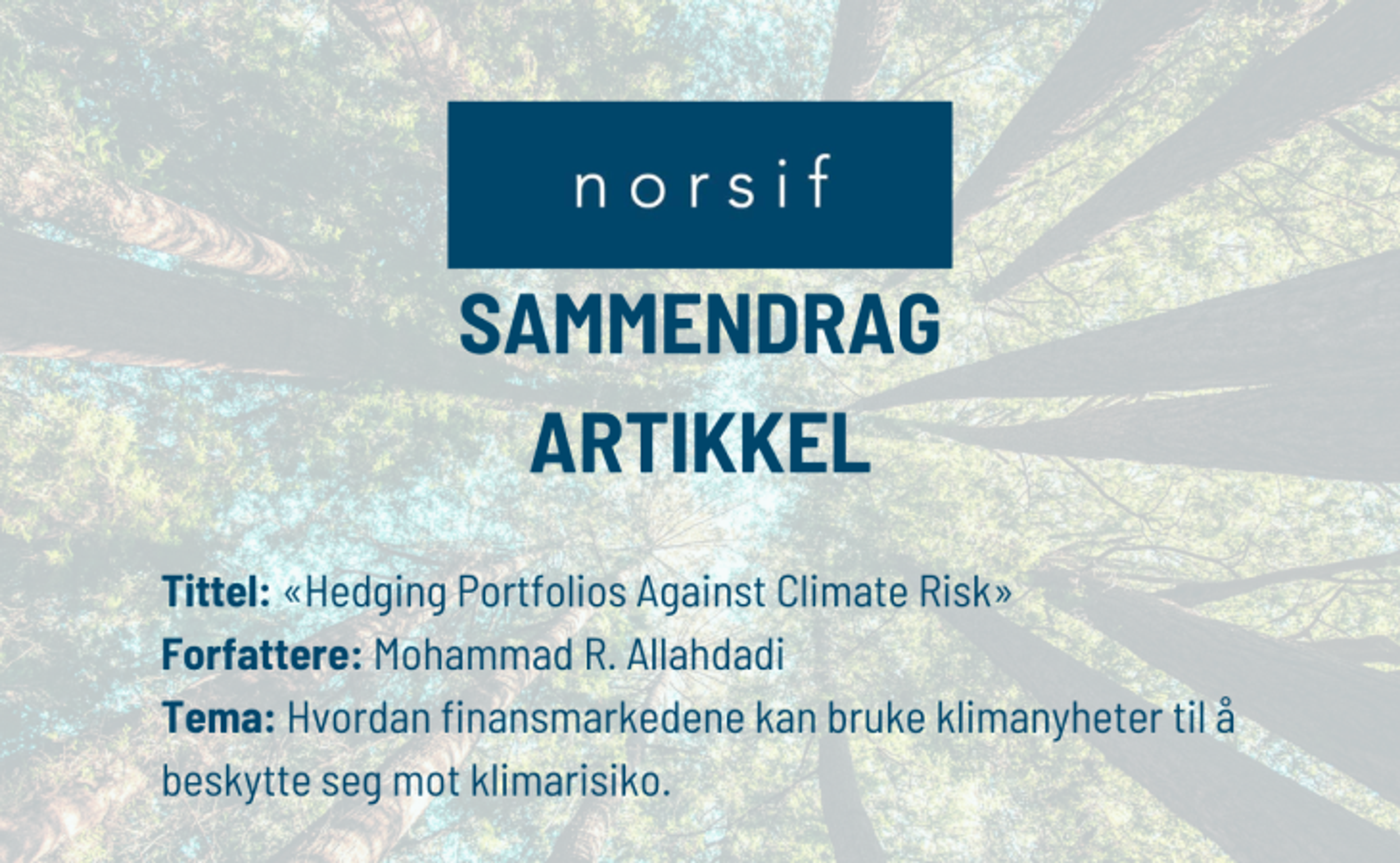 Sammendrag: «Hedging Portfolios Against Climate Risk»