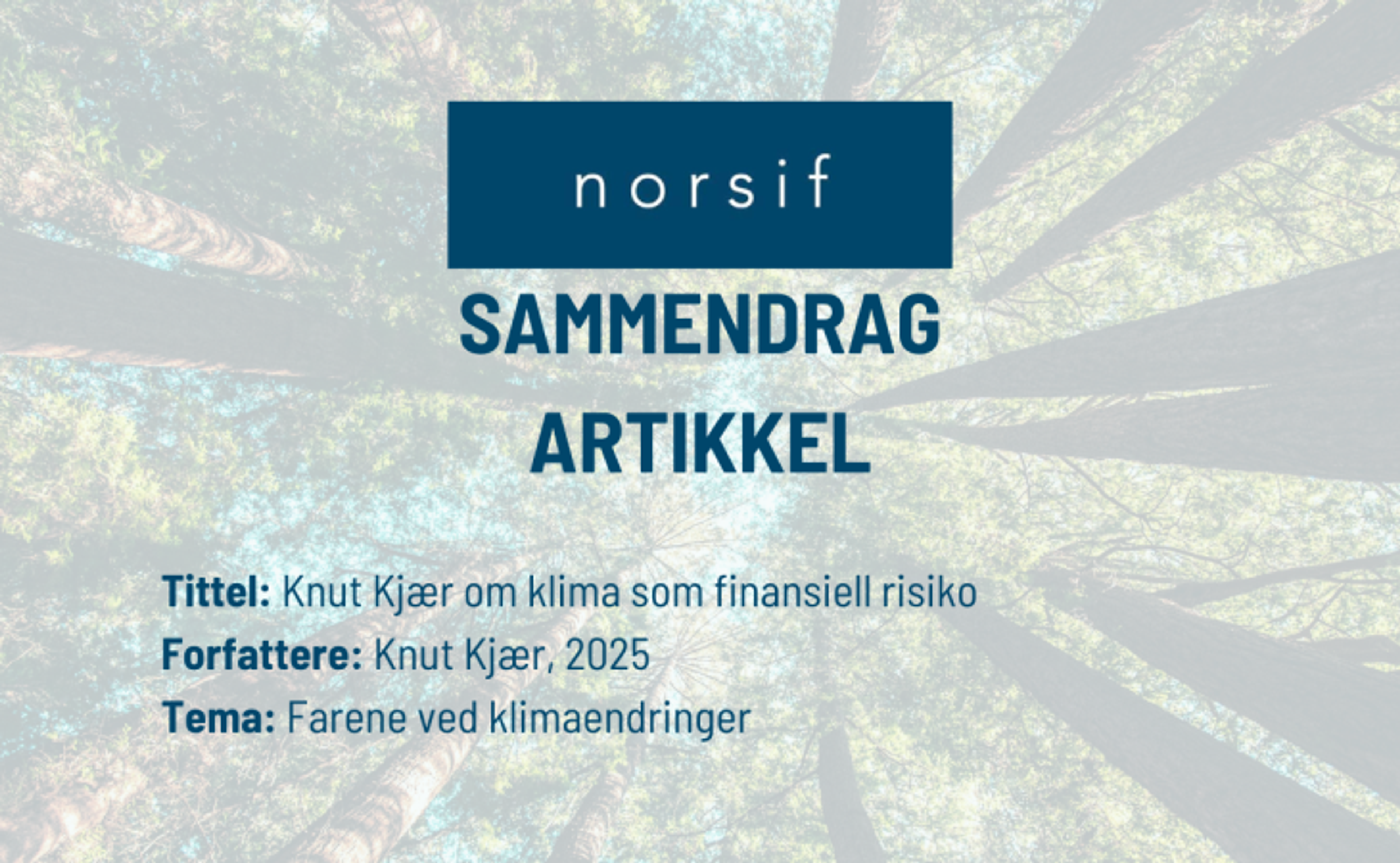 Sammendrag av forelesning med Knut Kjær om klima som finansiell risiko