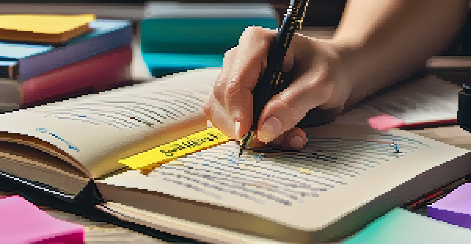 A close-up of a hand writing in a journal with a fountain pen, surrounded by motivational quotes and sticky notes.