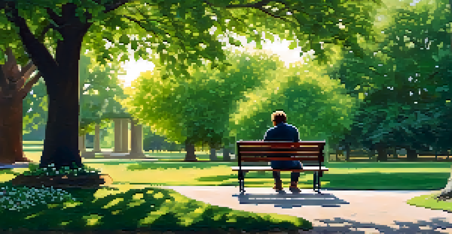 A person writing in a planner on a park bench, surrounded by lush greenery and colorful flowers.