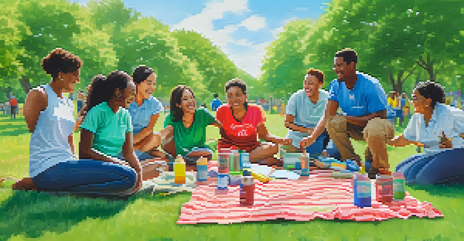 A diverse group of team members engaging in an outdoor team-building activity in a green park, showcasing camaraderie and inclusivity.