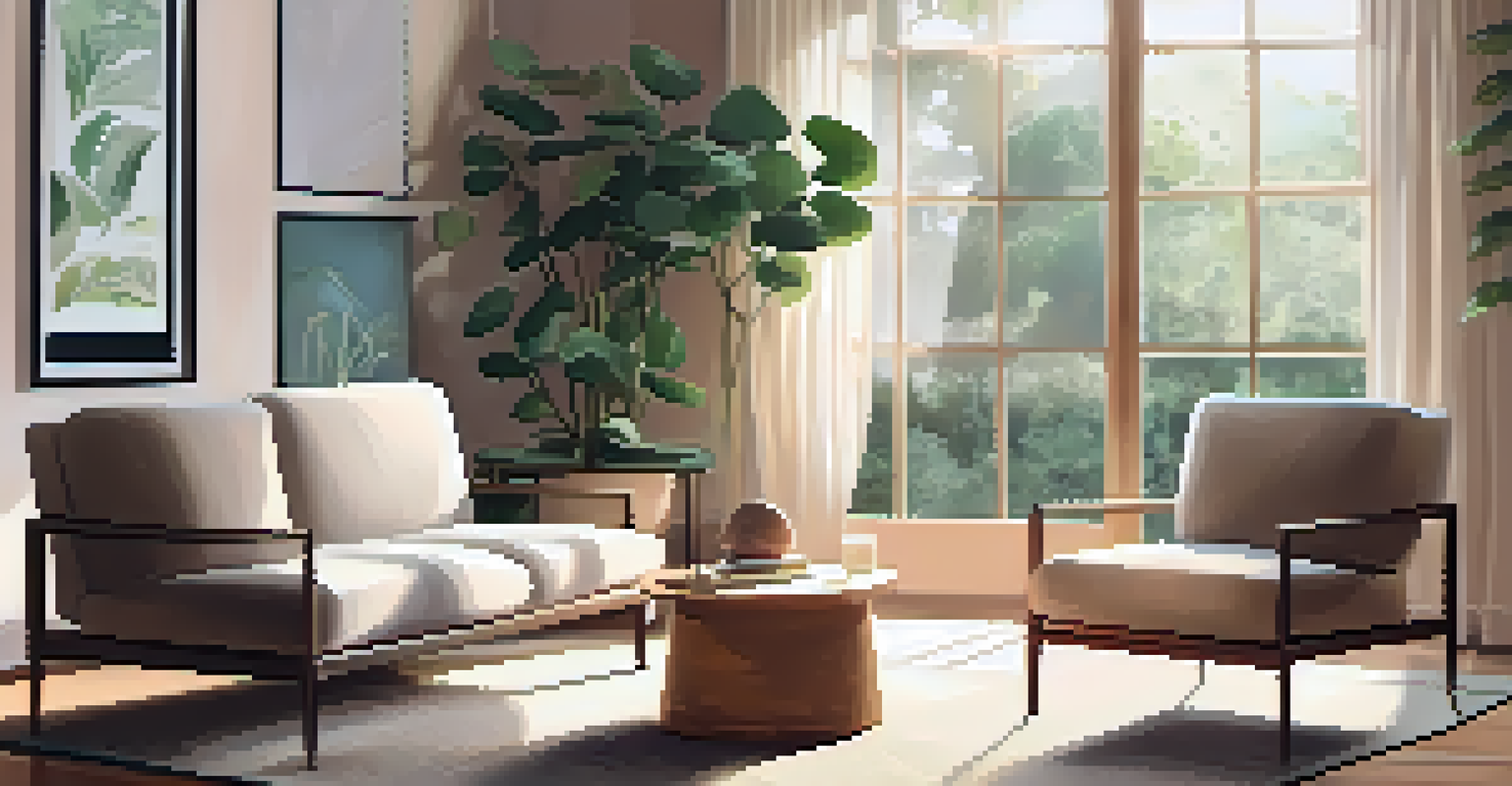 A calm room with two chairs facing each other and a small table, illuminated by soft lighting, creating a safe space for a conversation.