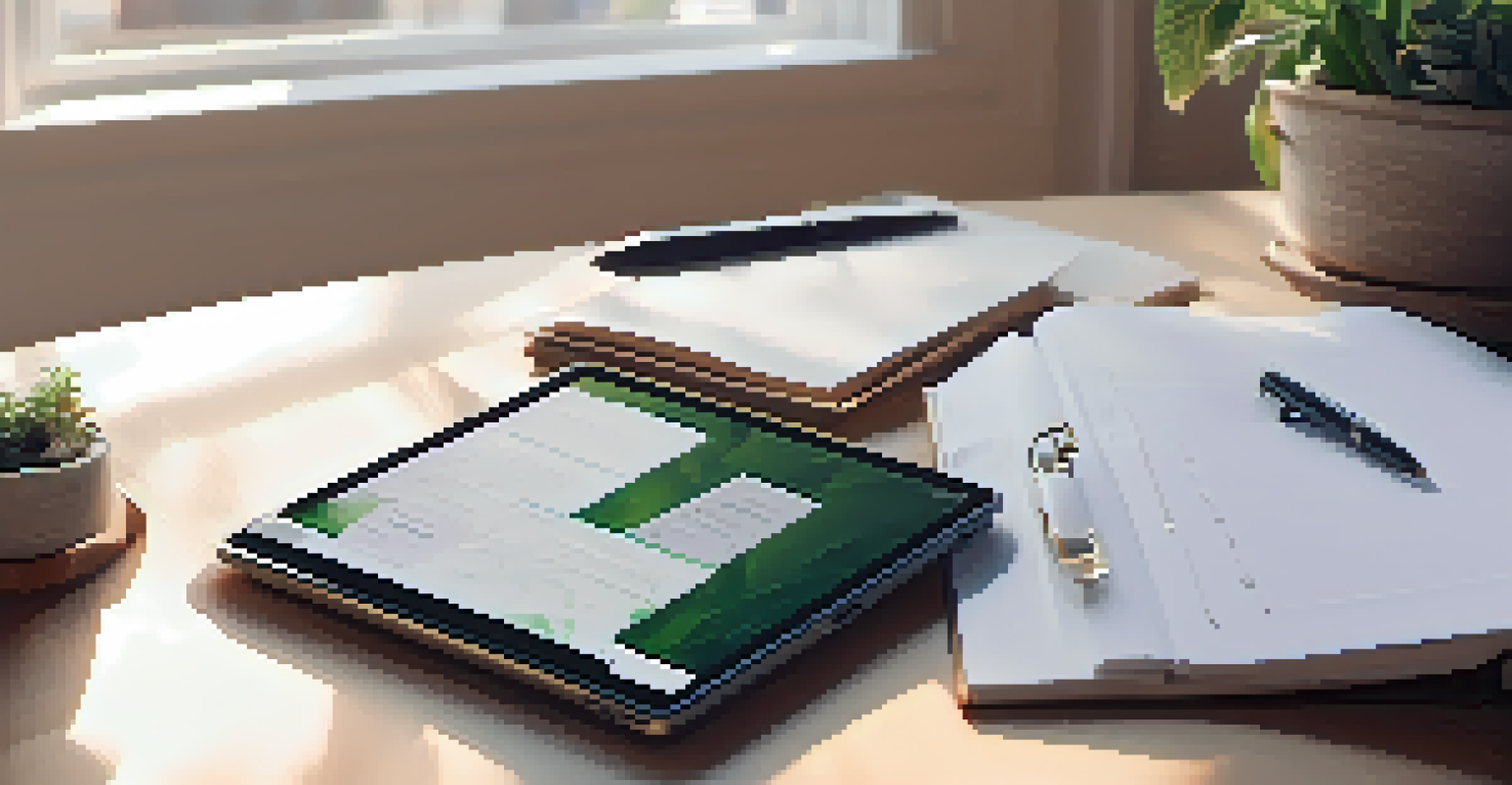 A tidy workspace with a journal and a tablet displaying a habit-tracking app, illuminated by natural light.
