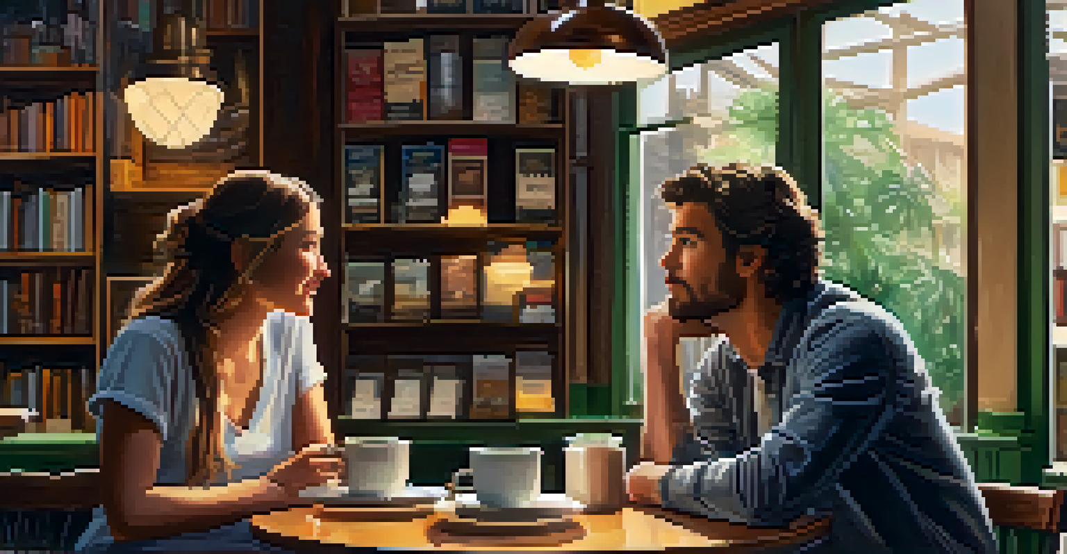 Two friends talking in a cozy coffee shop, one listening intently.