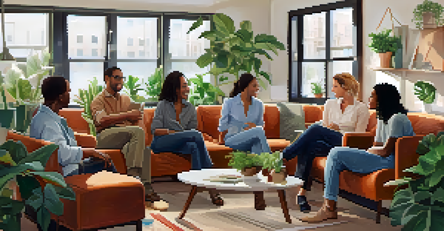 A diverse group of individuals having a constructive discussion in an office, emphasizing empathy and social skills.