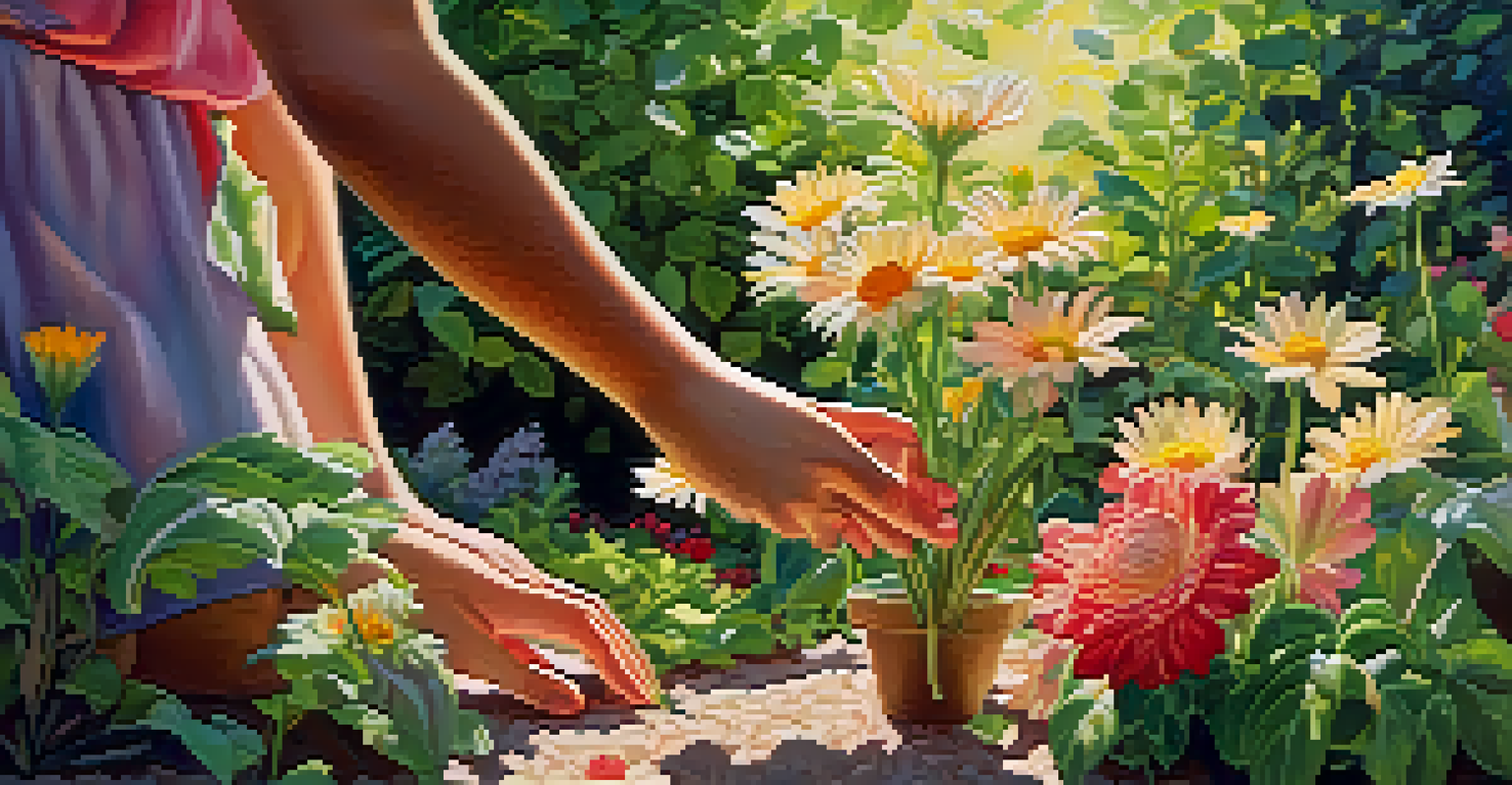 Two hands tending to a colorful garden, symbolizing the nurturing of trust and growth in partnerships.