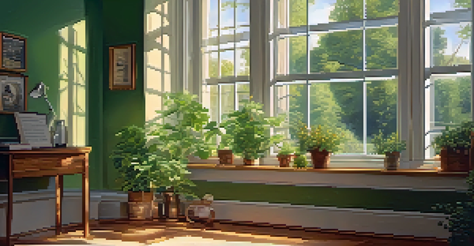 A person journaling by a window with sunlight and plants around them, creating a peaceful setting.