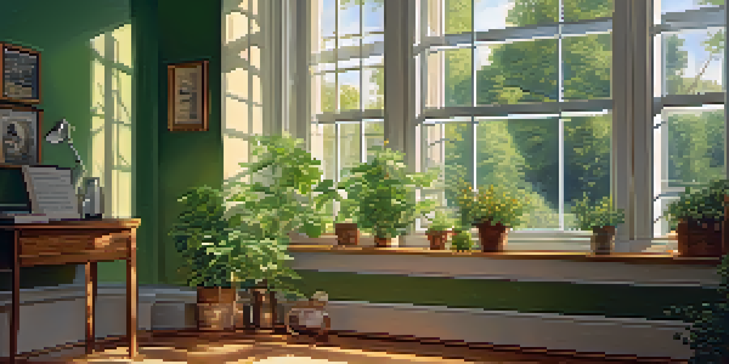 A person journaling by a window with sunlight and plants around them, creating a peaceful setting.
