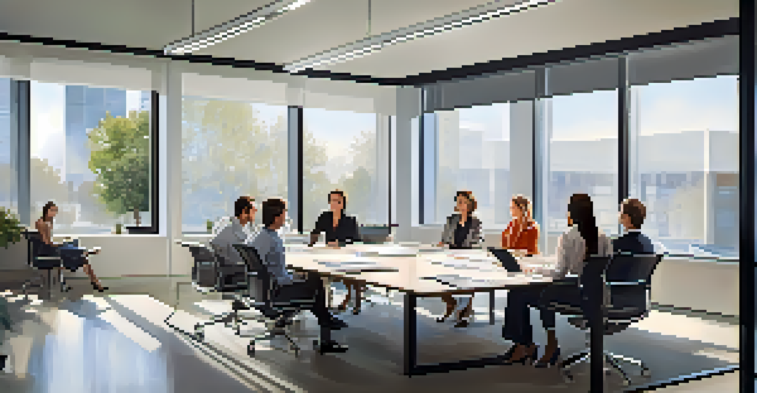 A diverse team in a modern office engaged in a collaborative discussion, showcasing active listening and teamwork.