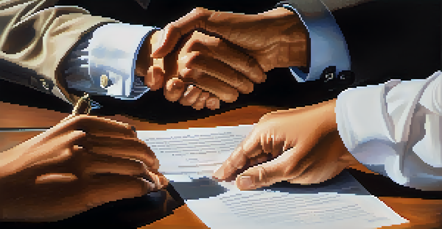 A close-up of diverse hands exchanging a document, representing the principle of reciprocity in communication.