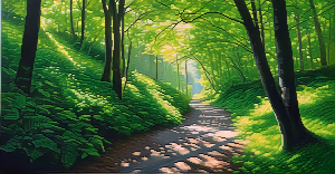A person walking along a winding path in a lush green forest with sunlight filtering through the trees, symbolizing personal empowerment.