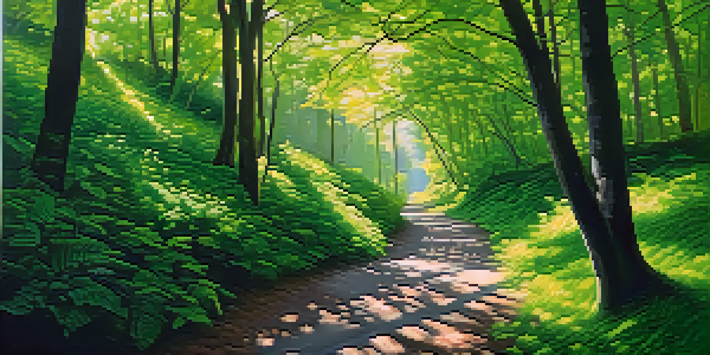 A person walking along a winding path in a lush green forest with sunlight filtering through the trees, symbolizing personal empowerment.