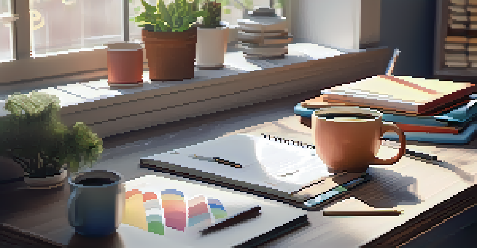 A workspace with a planner, coffee, and stationery, highlighting a SMART goals checklist.