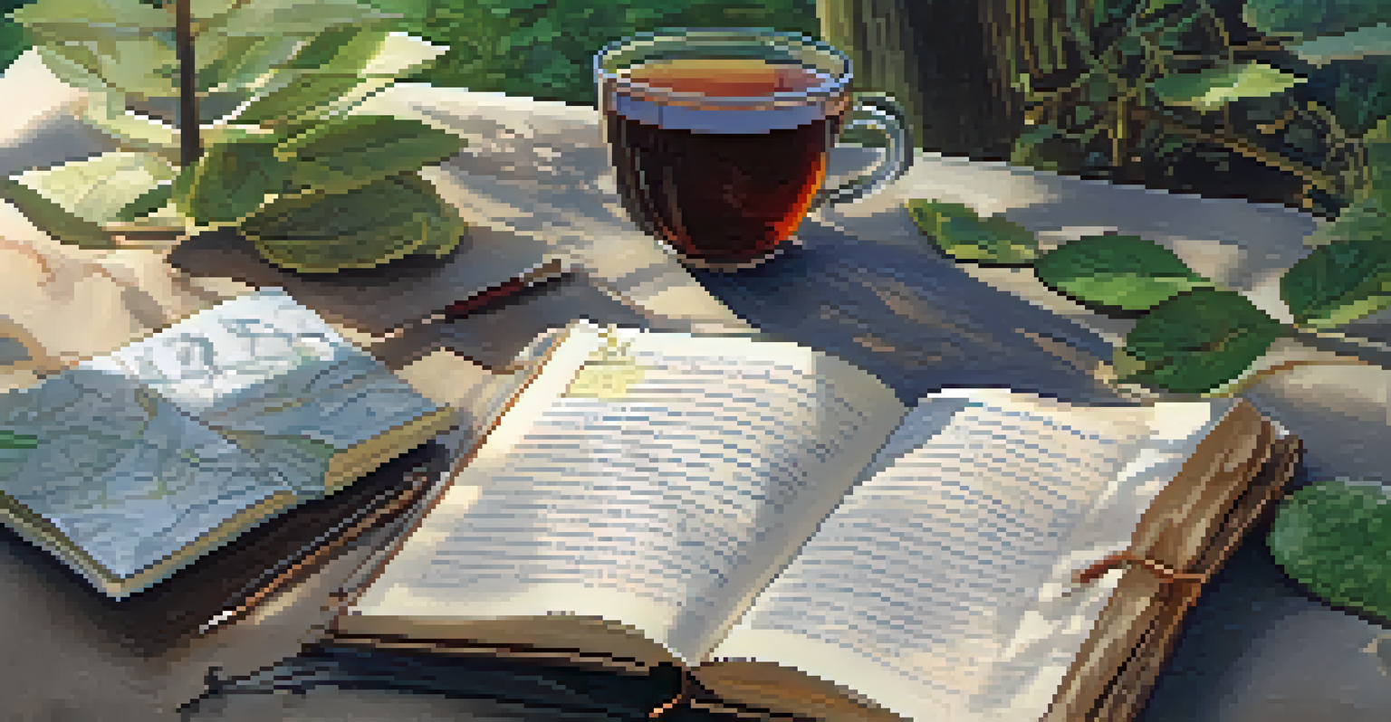 A close-up of an open journal with handwritten notes, surrounded by natural elements and soft light.