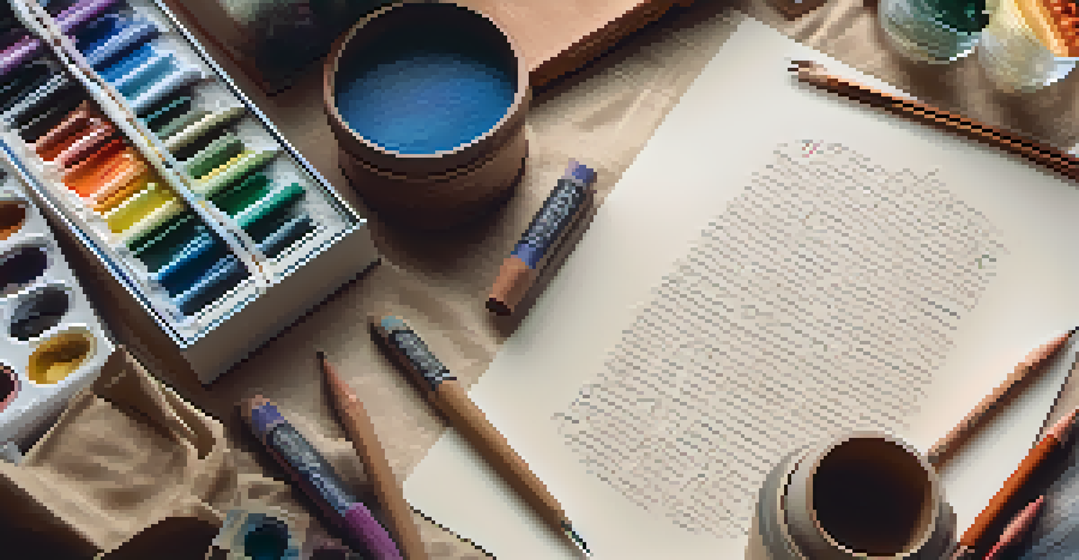 An elegant calligraphy of a personal mission statement on parchment, surrounded by art supplies in a cozy studio.