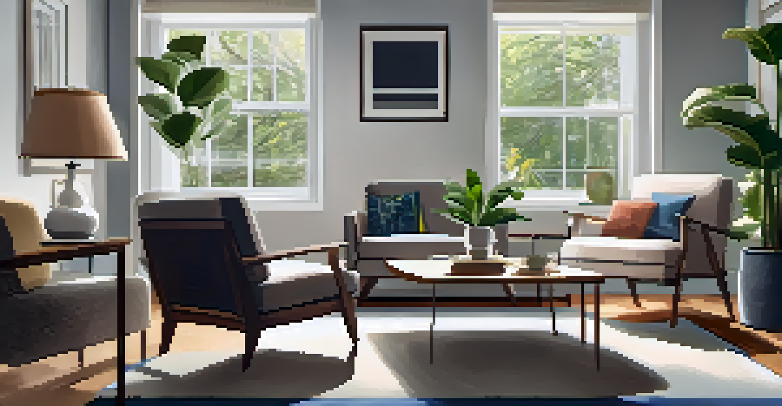 A cozy living room with two chairs facing each other, a small table with tea, and a plant, ideal for respectful conversations.