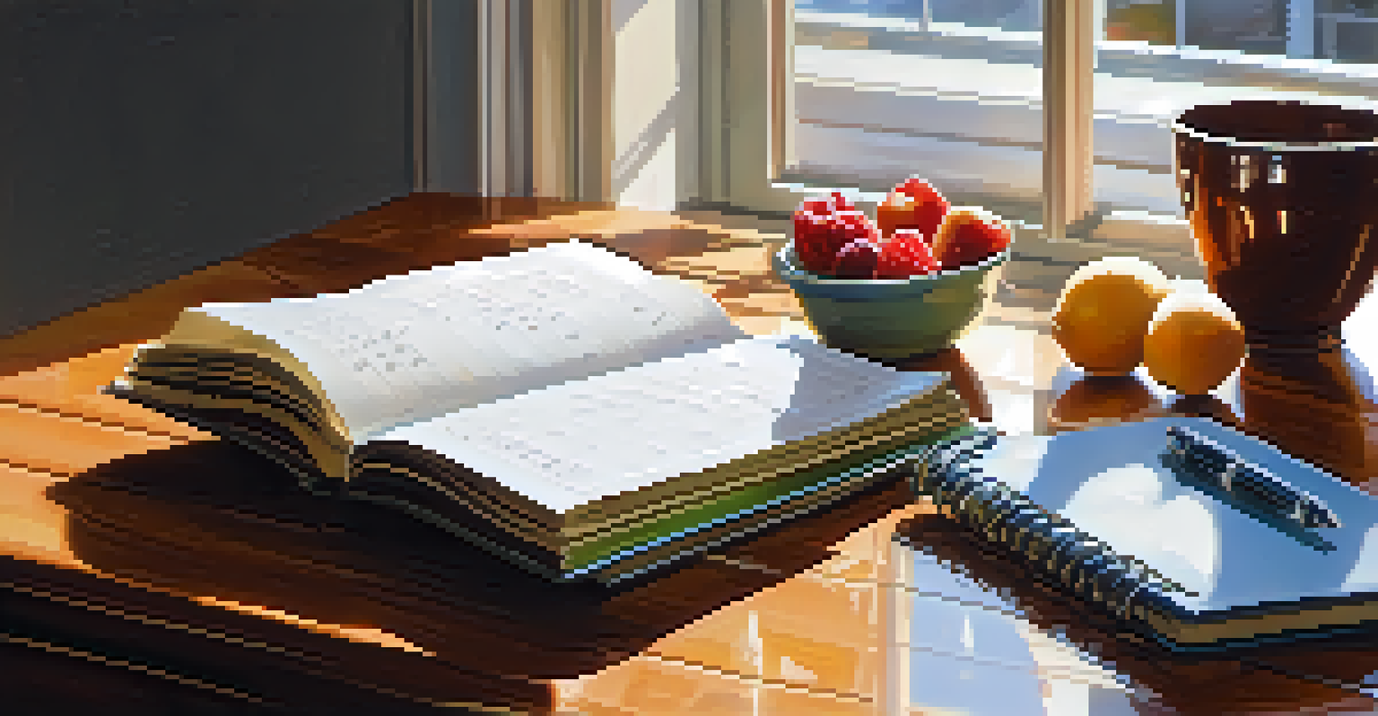 A daily planner, a glass of water, and a bowl of fruit on a desk with sunlight streaming through a window.