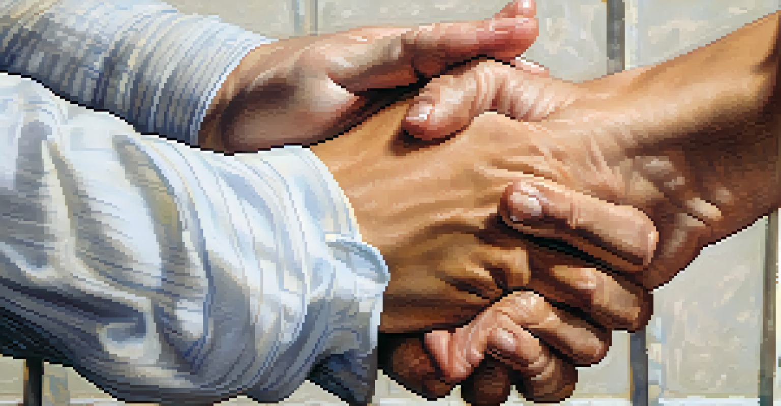 A close-up of two hands in conversation, one hand gesturing and the other listening, highlighting connection and warmth.