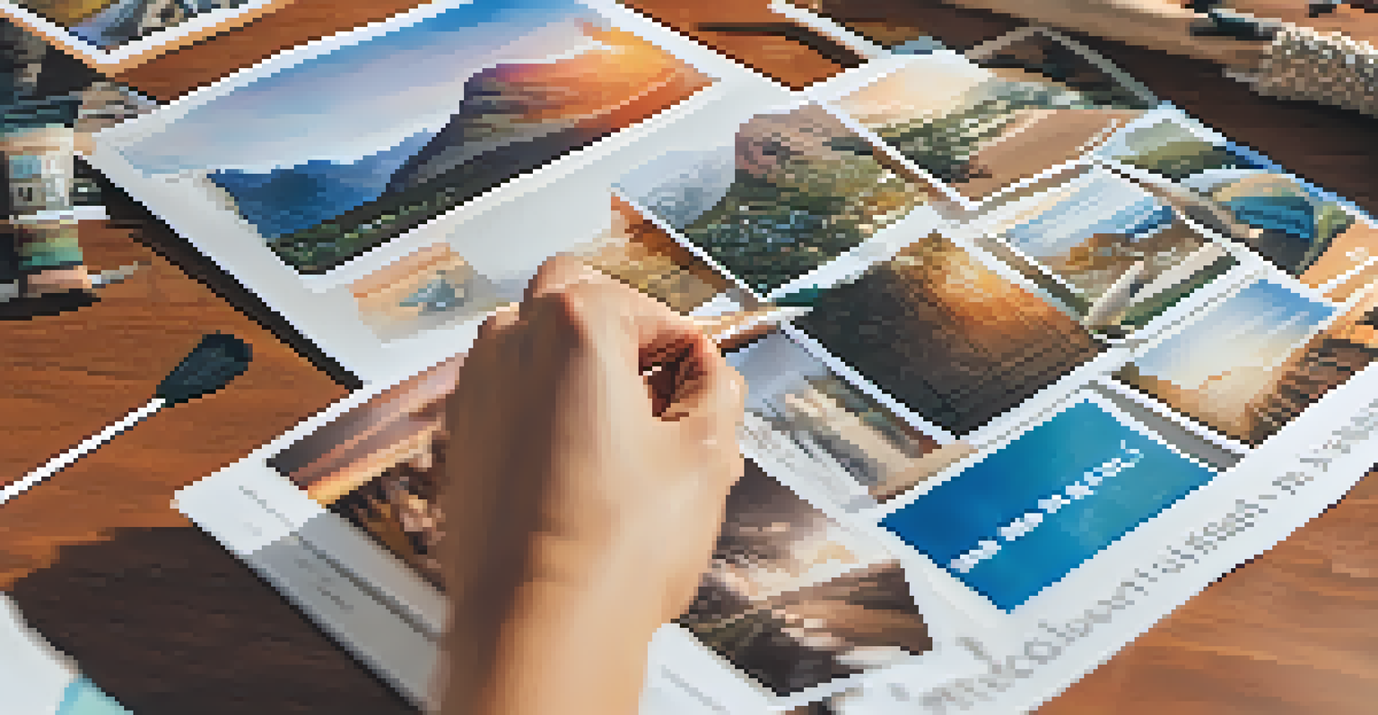 A hand placing images on a vision board, with a warm-toned room in the background.