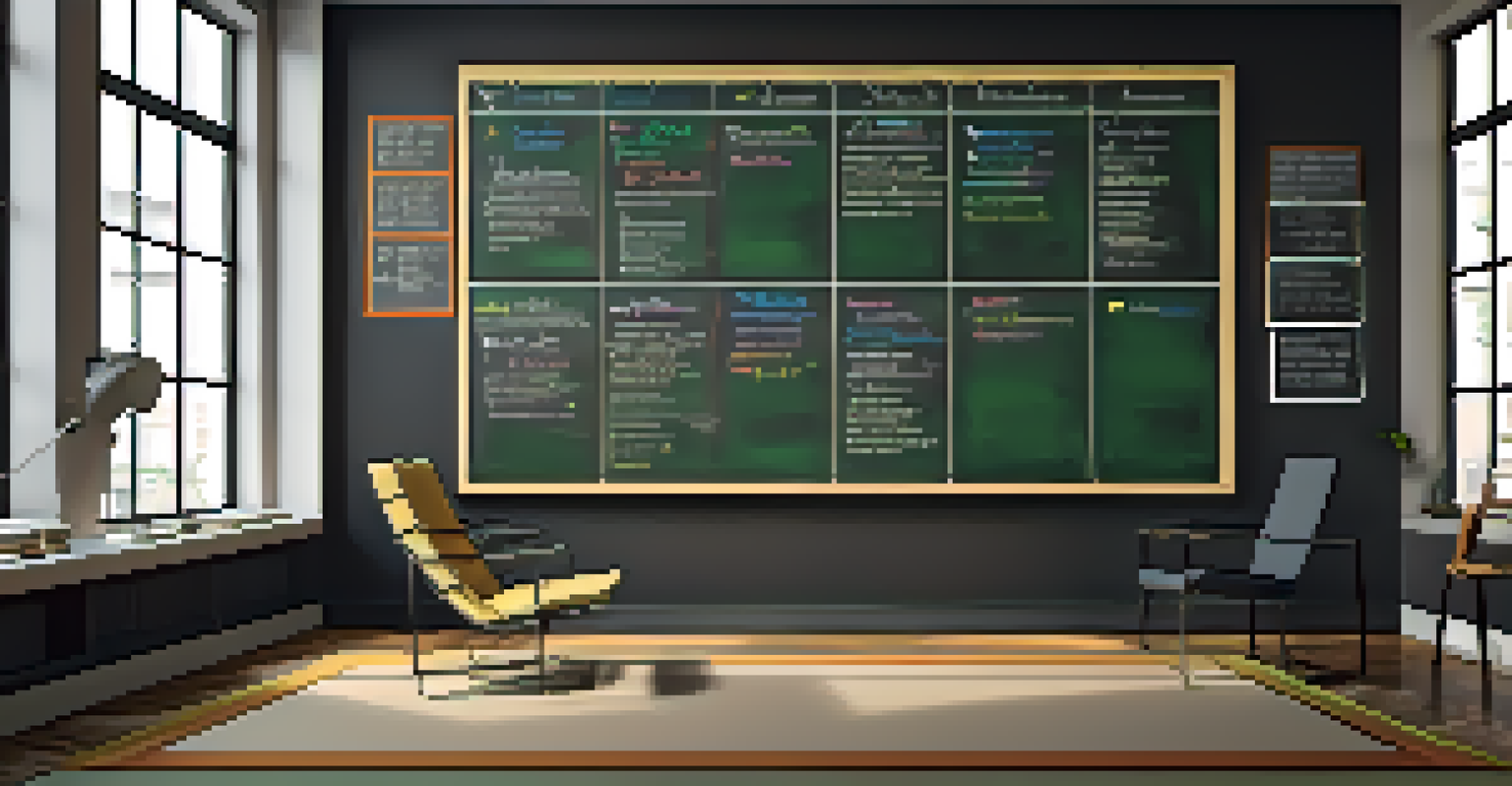 A chalkboard displaying the Eisenhower Matrix with colorful sticky notes in a cozy study room.