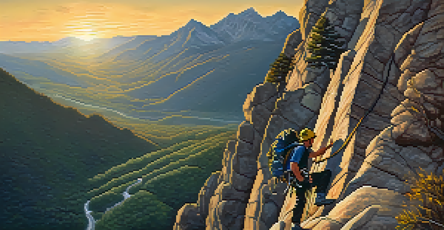 A person climbing a mountain at sunset, representing the journey toward achieving personal goals.