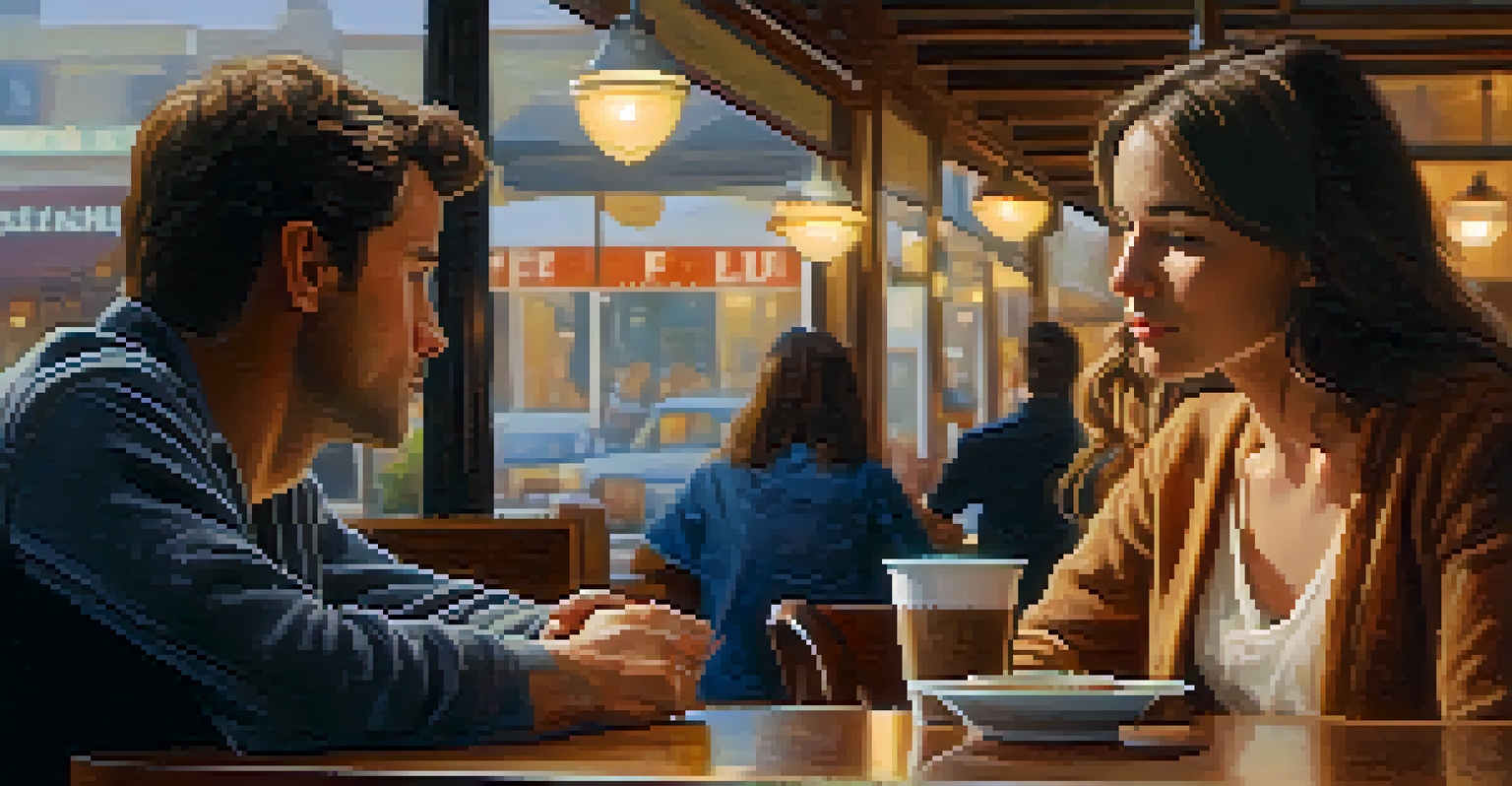 A close-up of a person listening empathetically in a warm coffee shop atmosphere.