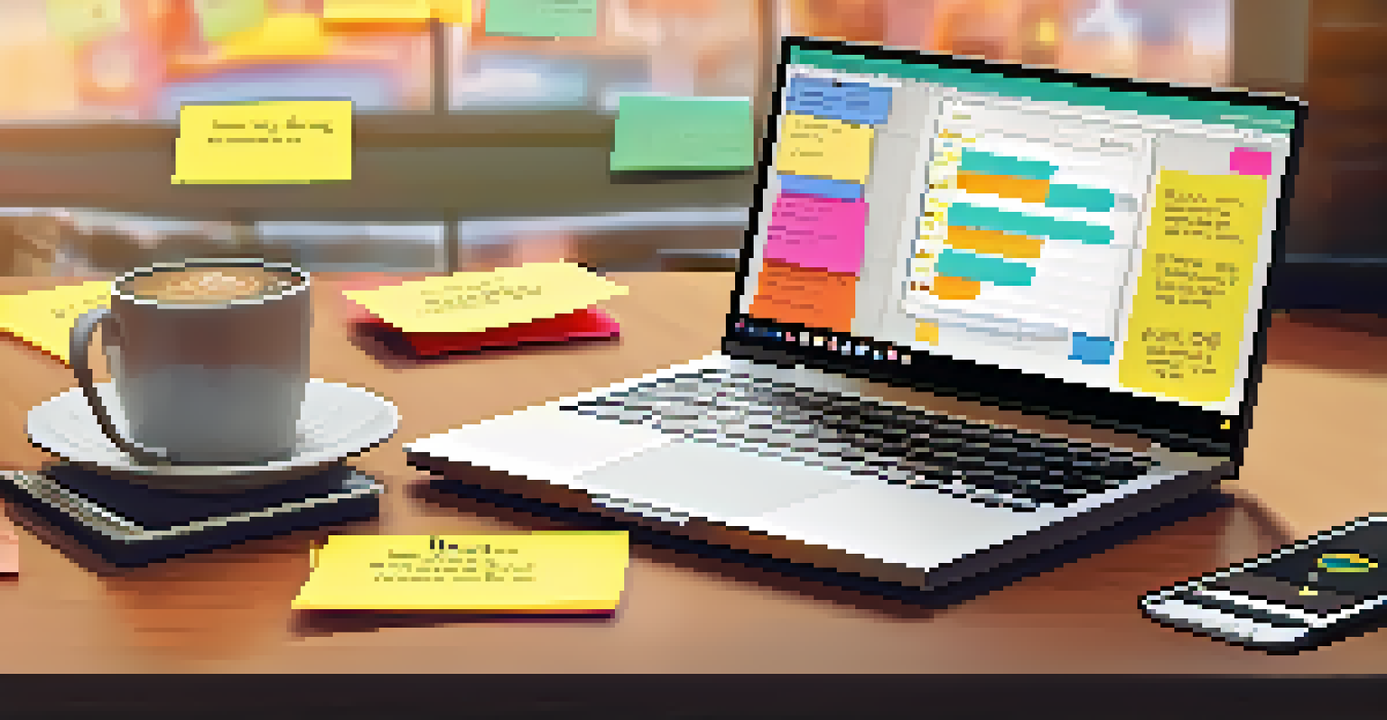 A laptop displaying a feedback app interface on a stylish wooden desk.