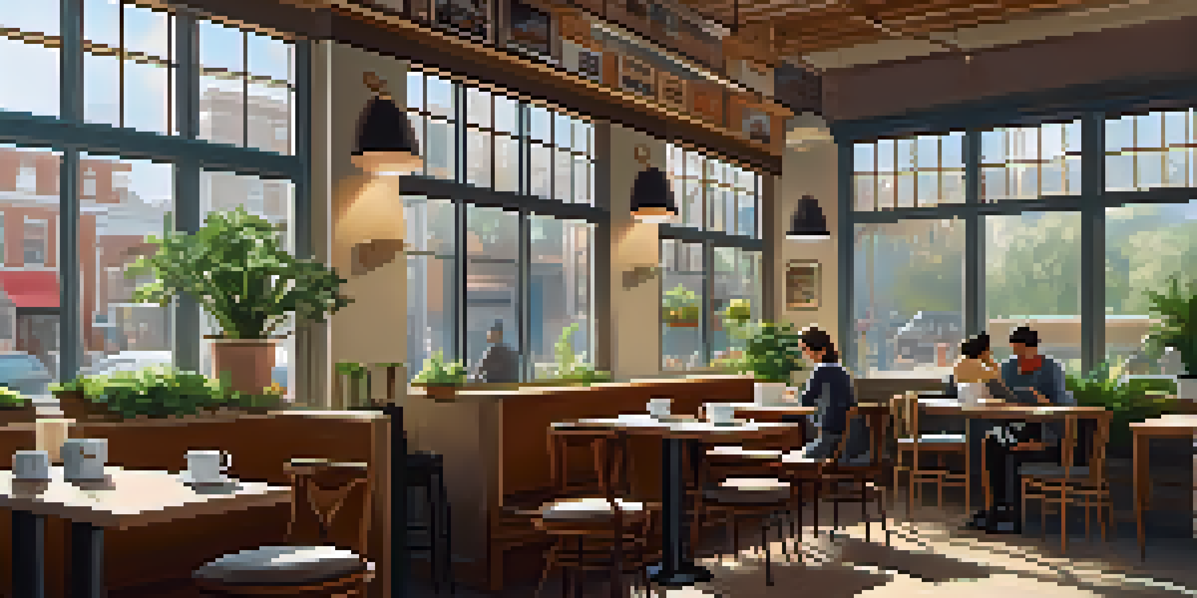 A person sitting in a cozy coffee shop, smiling while reading a book, with soft morning light filtering through the windows.