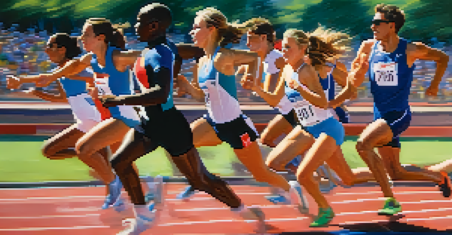 Two runners in a relay race passing a baton, representing teamwork and trust in achieving goals.