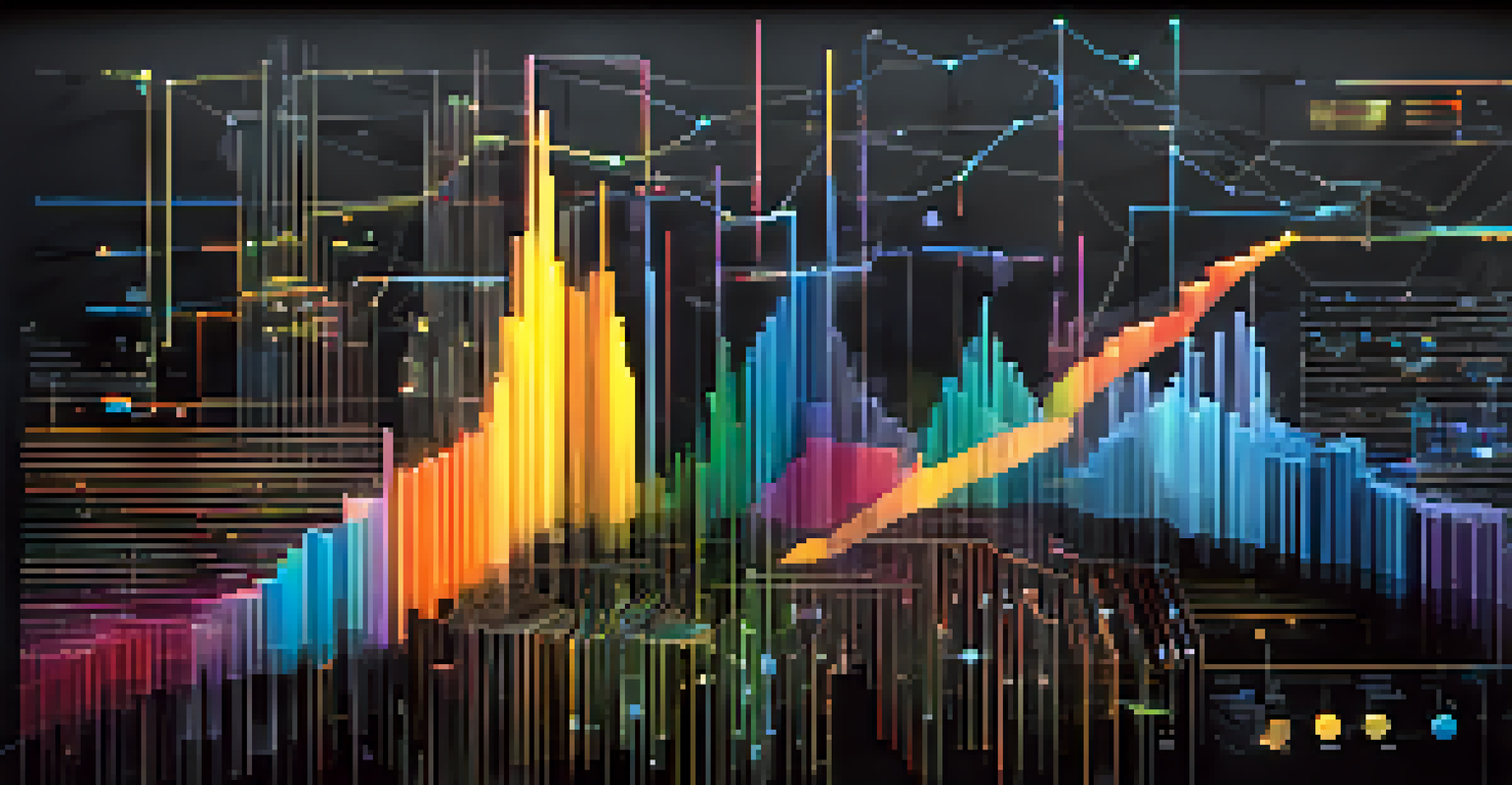 An abstract image of colorful graphs and charts on a dark background representing data analytics.